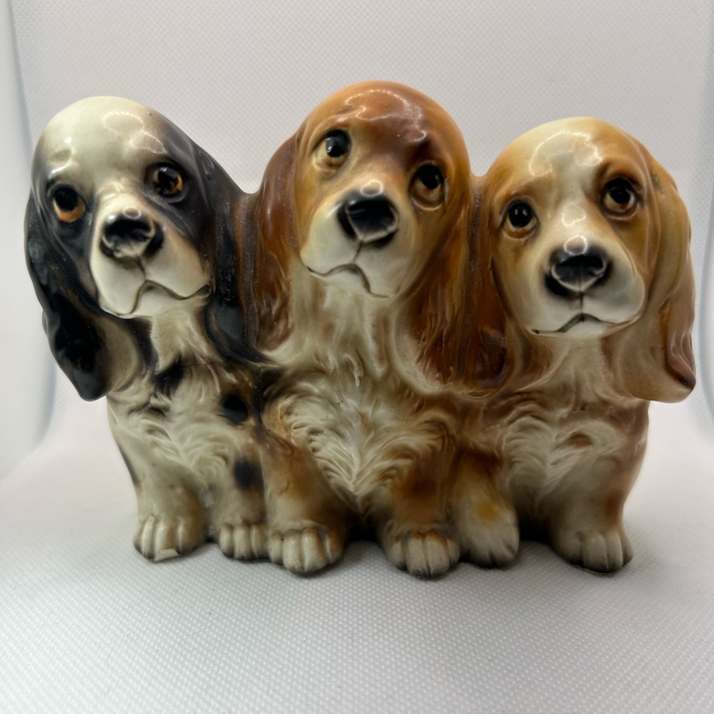 Vintage Napco ceramic sad brown and tan Spaniel puppy planter